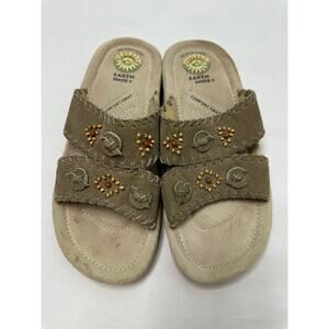 Earth Shoe suede beaded slide sandals featuring Gelron 2000 comfort insoles